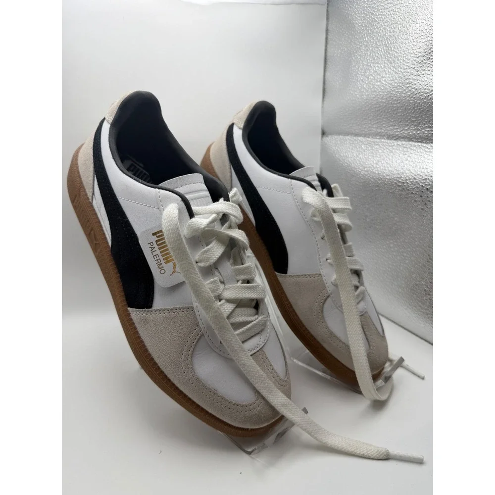 Puma Palermo Mens White Black Gum Low Top Suede Leather Sneakers size 6